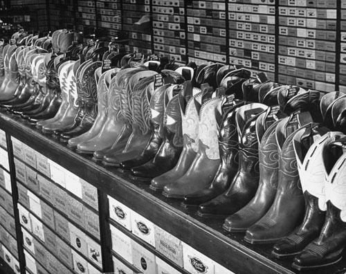 Photo: A shoe store in Nacoma, the oldest boot manufacturing center in the state, Nacoma, Texas, Texas, 1939 (Time Inc.) Vintage Gelatin Silver Print #1252