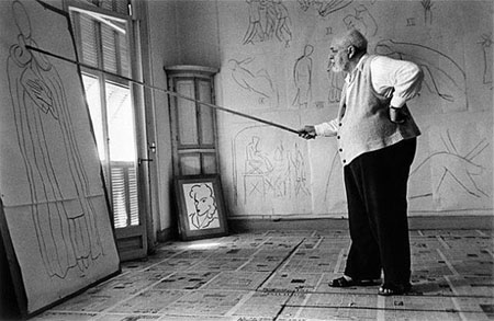 Henri Matisse drawing sketches for the murals of the Chapelle des Dominicains, France, 1950