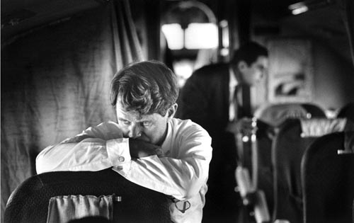 Robert F. Kennedy on the campaign plane, 1968