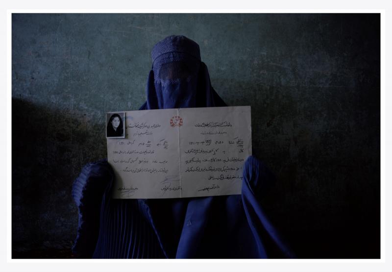 Nina Berman Afghan Woman with Diploma, Kabul, Afghanistan 1998<br/>