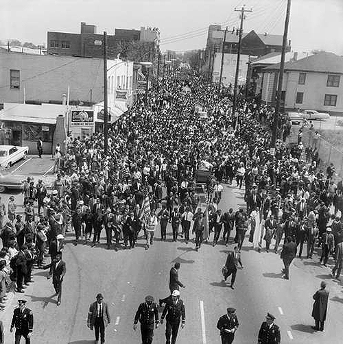 Funeral procession for Dr King on Auburn St, after leaving ML King Sr.'s church, Atlanta, GA, April, 1968