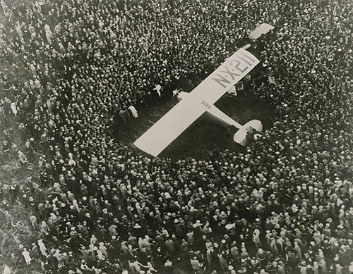 Royal Geographic Society -- Charles Lindbergh in crowds in England after his non-stop solo crossing of the Atlantic