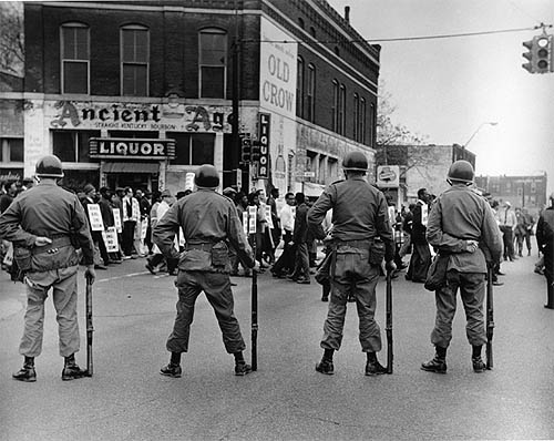 National Guard at Main and Linden Street after the assassination of Dr. King. Memphis, TN, 1968