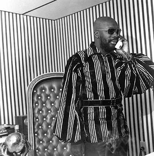 Isaac Hayes in his office at Stax Records, Memphis, TN, November, 1970s