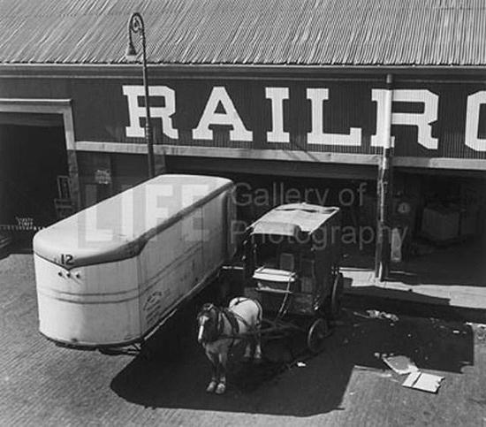 Horse drawn wagon at loading platform, Port of New York, NY, 1949<br/>