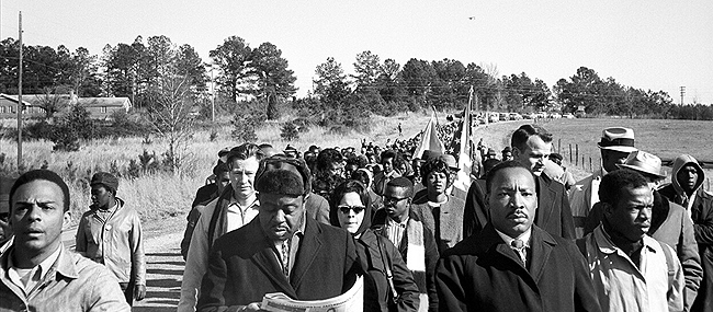 Martin Luther King with Andrew Young, Ralph Abernathy, and John Lewis, Selma March, 1965