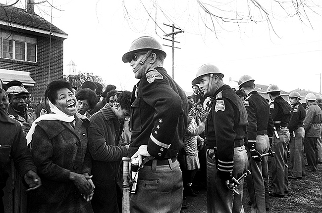 Selma crowd with State Troopers, 1965