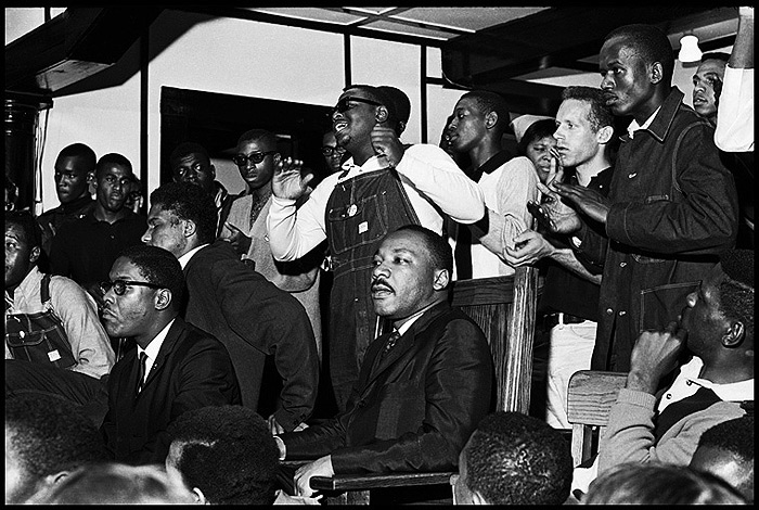 Martin Luther King, James Forman and others in Beulah Baptist Church prior to Bloody Sunday march