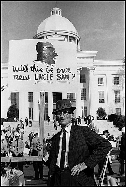 Members of the White Citizens Council protest at the Alabama State Capitol in Montgomery at the conclusion of the Selma to Montgomery Freedom March