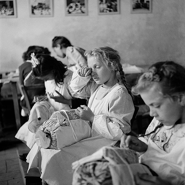 Photo: "Tired Eyes". Orphans in a sewing class, Trieste, Italy, 1947 Gelatin Silver print #2015