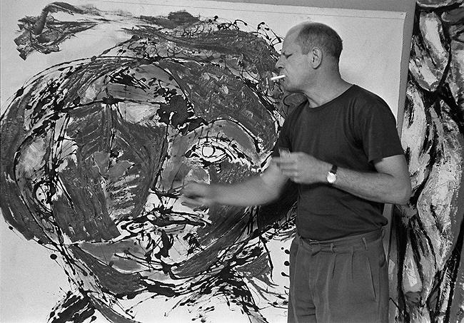 Jackson Pollock painting at his home, East Hampton, 1953<br/>