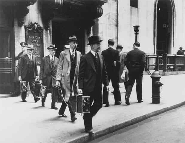 Chain Gang" of New York Stock Exchange Officers Carries Traded Securities Each Day to Banks and Brokerage Houses (Time Inc.)