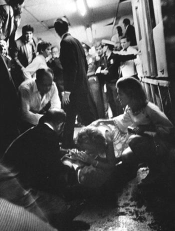 Photo: Ethel speaking to her husband Robert as Jean Kennedy Smith kneels nearby, Ambassador Hotel kitchen, June 5, 1968 Vintage Gelatin Silver Print #2238