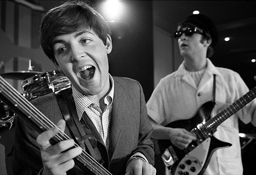 Paul and John rehearsing before the Beatles' Ed Sullivan Show appearance in Miami, 1964