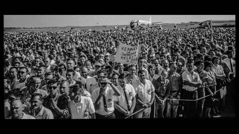 Photo: On Sept 12, 1963, thousands of workers wait to greet President Kennedy after his arrival aboard Air Force One at McDonnell Aircraft Corporation at Lambert Field in St. Louis, Missouri and listen to his speech at 3:27pm. Archival Pigment Print #2659