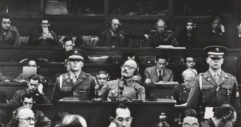 Photo: General Tojo Listens to Testimony during His Trial for War Crimes. Tokyo, 1948 Gelatin Silver print #2727
