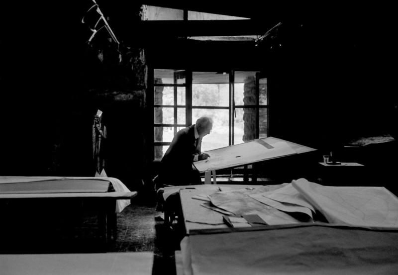 Frank Lloyd Wright in his studio, Wisconsin, 1957,<br/>Please contact Gallery for price