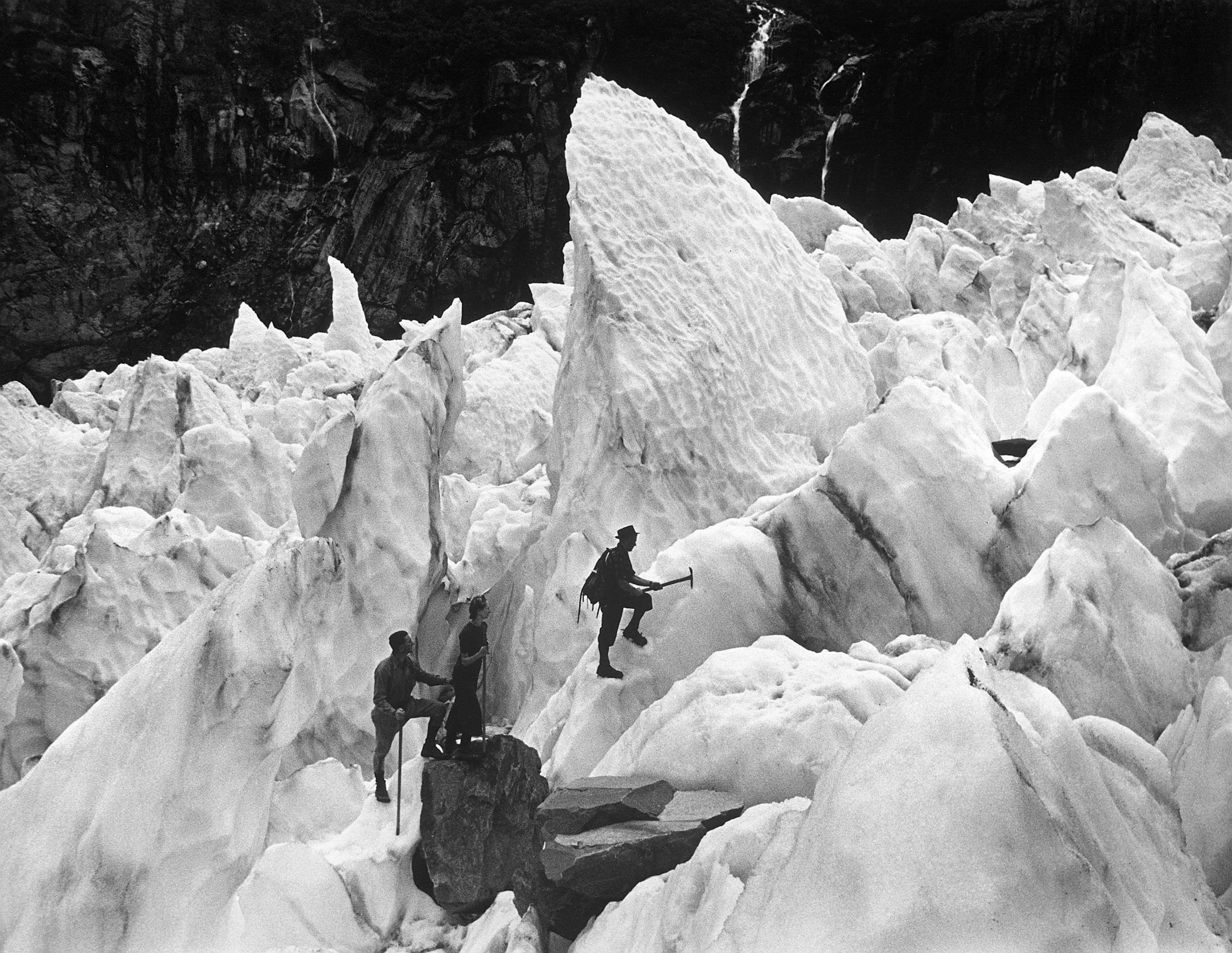  Tourists Climb Fox Glacier in Tasman National Park, New Zealand, 1946