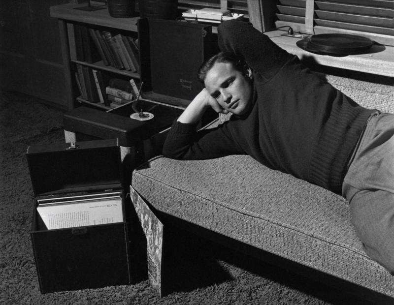 Marlon Brando listening to records at home, Los Angeles, 1953<br/>Please contact Gallery for price