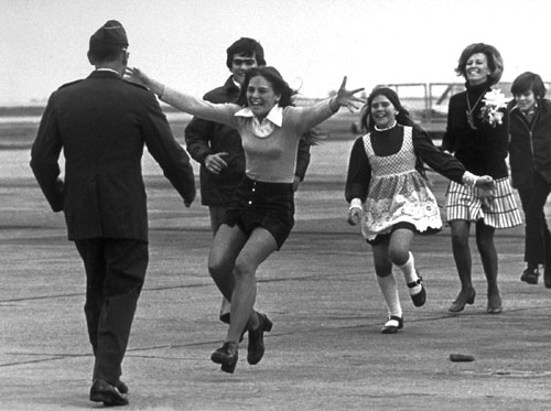 Released prisoner of war Lt. Robert L. Stirm is greeted by his family at Travis Air Force Base as he returns from the Vietnam War, Foster City, CA, March 17, 1973<br>© 2004 The Associated Press