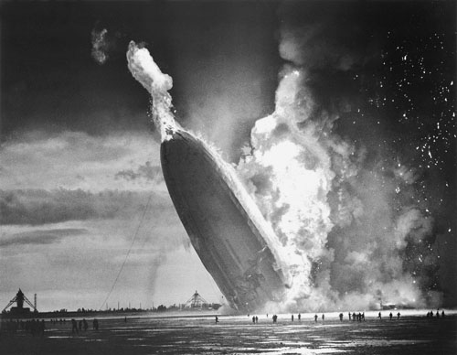 The German zeppelin Hindenburg crashes to the ground after bursting into flames while preparing to dock, Lakehurst, NJ, May 6, 1937<br>Murray Becker &#169;The Associated Press