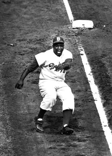 Photo: Jackie Robinson rounding Third base during World series against the Yankees, 1955 Gelatin Silver print #316