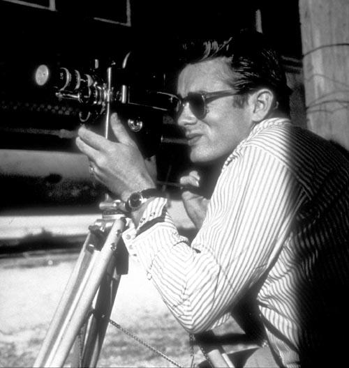 James Dean with Bolex camera on the location for Giant, Marfa, Texas, 1955<br/>