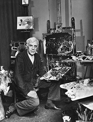 George Braque working in his studio outside Paris, 1949