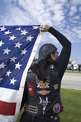 Patriot Guard Woman with Flag, Hudsonville, Michigan, 2006
