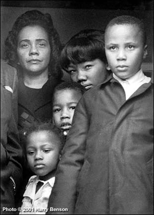 Coretta Scott King with her children after escorting Martin Luther King Jr's body back to Atlanta, 1968