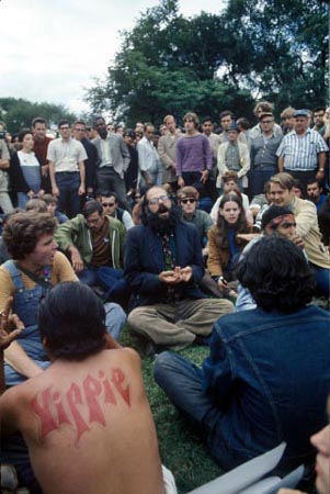 Allen Ginsberg at protests outside Democratic Convention,Chicago,1968