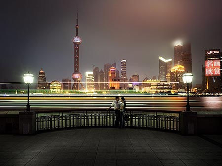 Pudong, China, at night