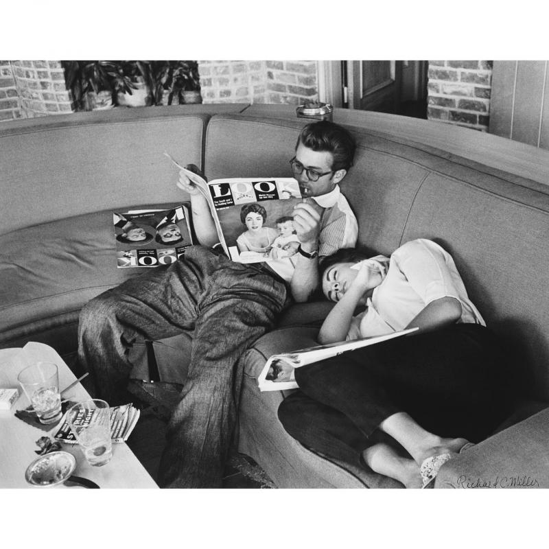 James Dean and Elizabeth Taylor take a break from filming "Giant"<br/>Please contact Gallery for price