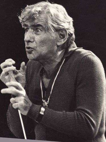 Leonard Bernstein leading his orchestra in a rehearsal, New York