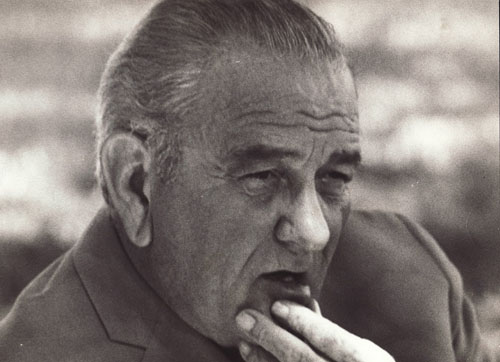 Lyndon Johnson at his Texas ranch during an interview with Walter Cronkite in 1969