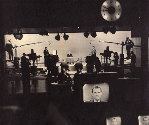Richard Nixon, on-set monitor at the first-ever televised Presidential debate in 1960