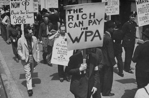 Demonstrators in a Works Progress Administration (WPA) Strike, 1937 (Time Inc.)<br/>