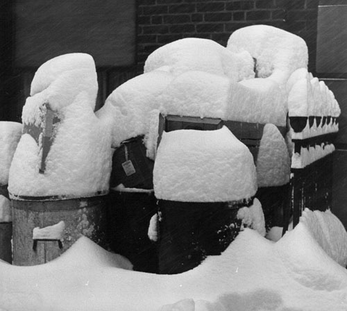Snowy Garbage Cans, New York, 1946