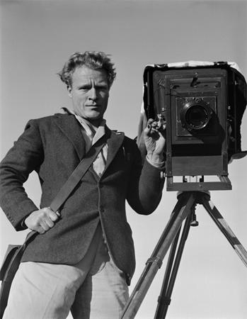 Brett Weston and his 11x14 Camera, Point Dume, February 7, 1948 Gelatin Silver print