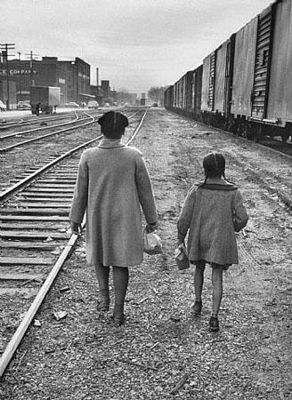 Photo: Brown Sisters Walk to School, Topeka, Kansas, 1953. Photograph by Carl Iwasaki Gelatin Silver print #1320
