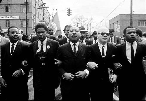 Martin Luther King Marching for Voting Rights with John Lewis, Reverend Jesse Douglas, James Forman and Ralph Abernathy, Selma, 1965 Gelatin Silver print