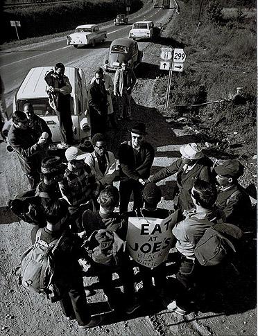 Freedom March: Marchers join hands and sing "We Shall Overcome", 1963 Gelatin Silver print