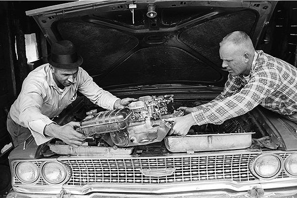 Replacing car engine, 1965