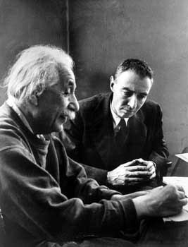 Albert Einstein and J. Robert Oppenheimer at Princeton's Institute for Advanced Study, Princeton, New Jersey, 1947