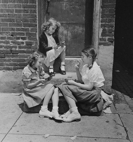 Cardgame on the steps, Philadelphia, PA, 1947<br/>