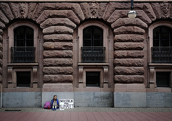 Greta Thunberg's first school strike for Climate, outside the Swedish Parliament, August 20, 2018