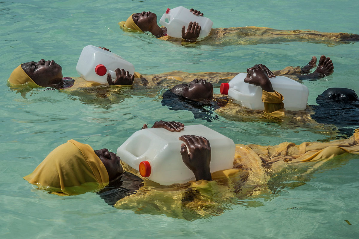 Kijini Primary School students learn to float, swim and perform rescues in the Indian Ocean off of Muyuni, Zanzibar, 2016