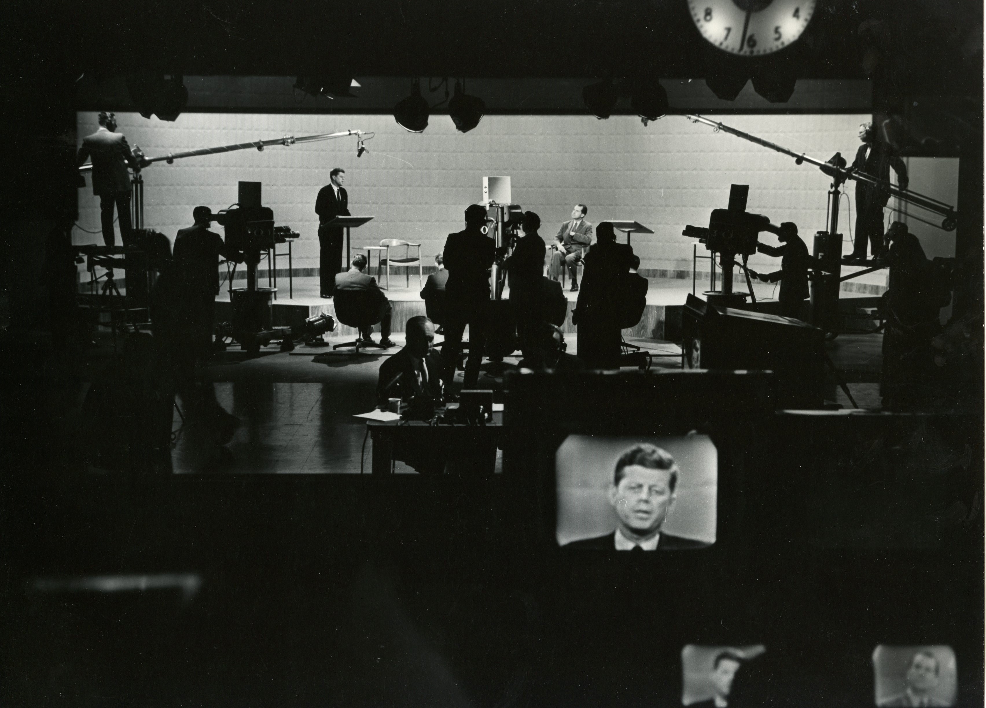 John F. Kennedy, on-set monitor at the first-ever televised Presidential debate in 1960