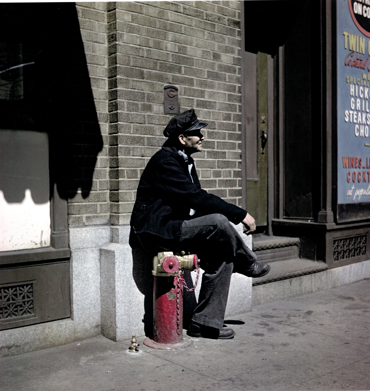 Man on Fire Hydrant, East Harlem, New York, 1947