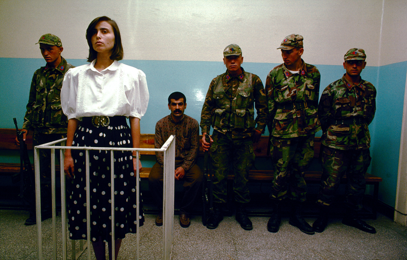 Photo: Kurdish woman stands trial in Diyarbakir, Turkey, 1991 Archival Pigment Print #2593